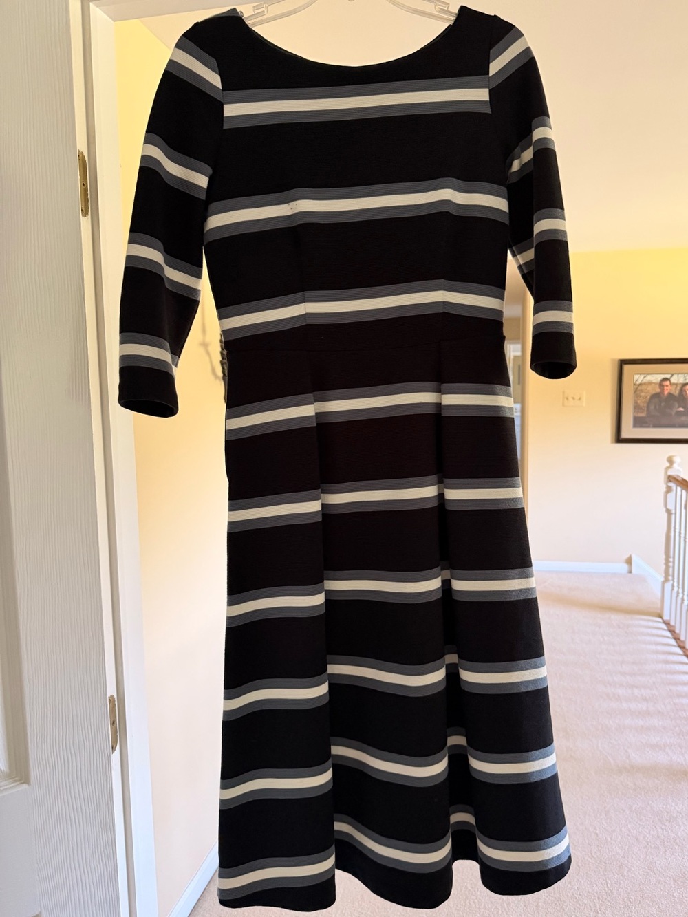 Boden Classic Black & White Striped Fit-and-Flare Dress